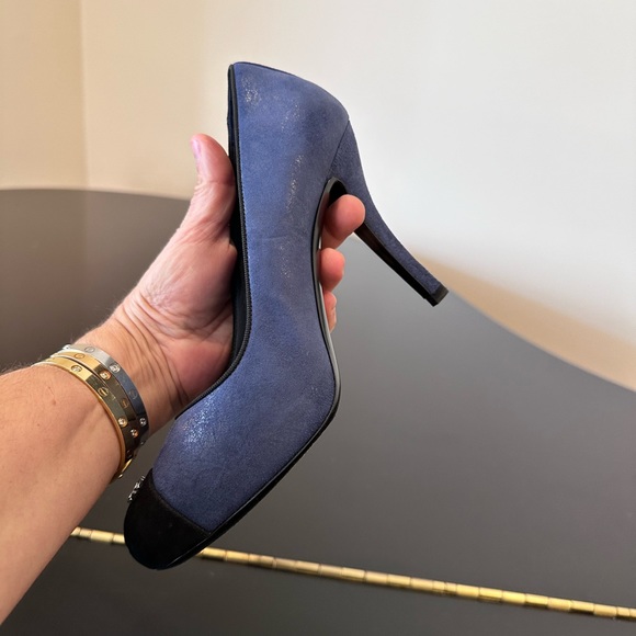 Chanel Authentic Vintage Retro LUXURY CLASSIC RARE Dark Blue Suede Pumps/Shoes - Picture 15 of 17